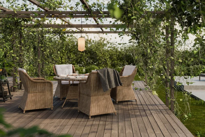 Marcus Matgrupp 140 Rund + 4 Fåtöljer m Dyna - Natur - Products - Utemöbler & utemiljö - Utegrupp - Matgrupp utomhus