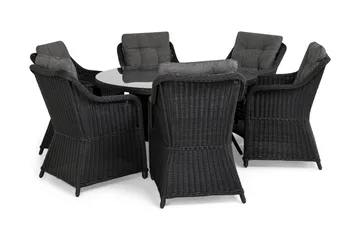 Marcus Matgrupp 140 Rund + 6 Fåtöljer m Dyna - Svart - Products - Utemöbler & utemiljö - Utegrupp - Matgrupp utomhus