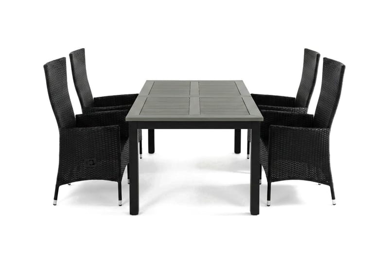 Monaco förlängningsbar matgrupp utomhus inkl. iläggskiva 150-250 cm med 4 Jenny ställbar matstol - Svart/Grå - Products - Utemöbler & utemiljö - Utegrupp - Matgrupp utomhus