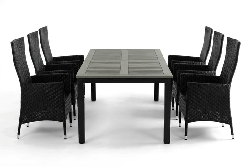 Monaco förlängningsbar matgrupp utomhus inkl. iläggskiva 210-310 cm med 6 Jenny ställbar matstol - Svart/Grå - Products - Utemöbler & utemiljö - Utegrupp - Matgrupp utomhus
