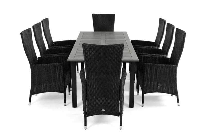 Monaco förlängningsbar matgrupp utomhus inkl. iläggskiva 210-310 cm med 8 Jenny ställbar matstol - Svart/Grå - Products - Utemöbler & utemiljö - Utegrupp - Matgrupp utomhus