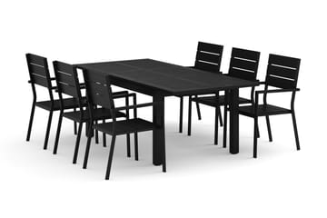 Monaco utomhus matgrupp förlängningsbart 150-250x90 med 6 Tunis stapelstolar - Svart/Grå - Products - Utemöbler & utemiljö - Utegrupp - Matgrupp utomhus