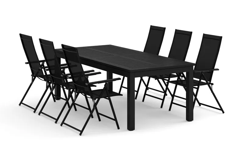 Monaco utomhus matgrupp förlängningsbart 210/310x90 med 6 Sanna positionsstolar, Svart/Grå