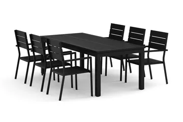 Monaco utomhus matgrupp förlängningsbart 210/310x90 med 6 Tunis stapelstolar - Svart/Grå - Products - Utemöbler & utemiljö - Utegrupp - Matgrupp utomhus