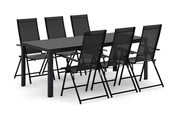 Siri Matbord 205 cm med 6 Sanna Matstolar - Svart - Products - Utemöbler & utemiljö - Utegrupp - Matgrupp utomhus