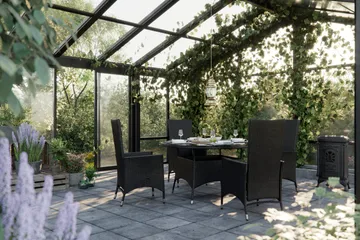 Thor Matgrupp Ø140 + 4 Jenny Ställbar Fåtölj m Dyna - Svart - Products - Utemöbler & utemiljö - Utegrupp - Matgrupp utomhus