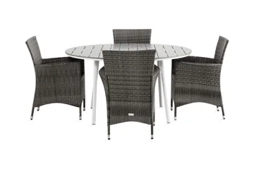 Tunis Matgrupp Utomhus 140 Rund + 4 Thor Fåtölj - Vit/Grå - Products - Utemöbler & utemiljö - Utegrupp - Matgrupp utomhus