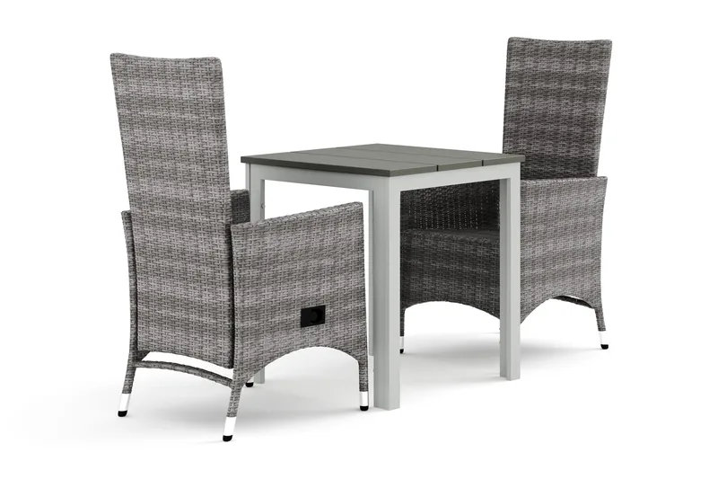 Tunis utomhus caféset 70x70 cm med 2 Jenny matstolar, Vit/Grå