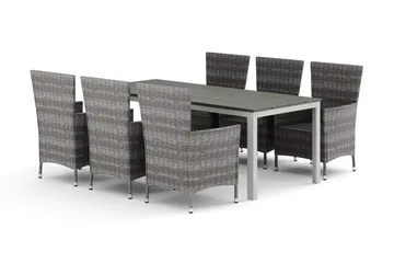 Tunis utomhus matgrupp 205x90 cm med 6 Thor utefåtöljer - Vit/Grå - Products - Utemöbler & utemiljö - Utegrupp - Matgrupp utomhus