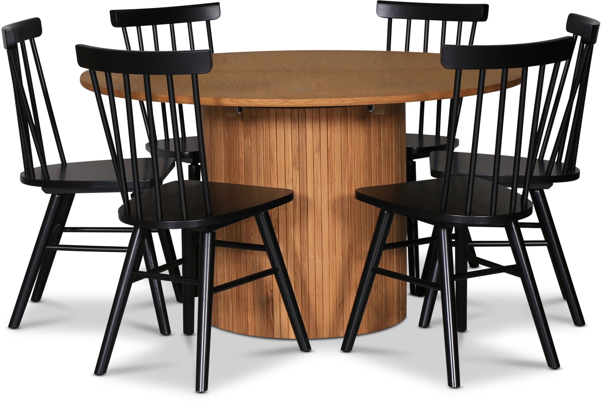 Nova spisegruppe, uttrekkbart spisebord Ø130-170 cm inkl. 6 stk Orust sorte utkragingsstoler - Oljet eik + 6.00 x Stolpute Nova spisegruppe, uttrekkbart spisebord Ø130-170 cm inkl. 6 stk Orust sorte utkragingsstoler - Oljet eik + 6.00 x Stolpute