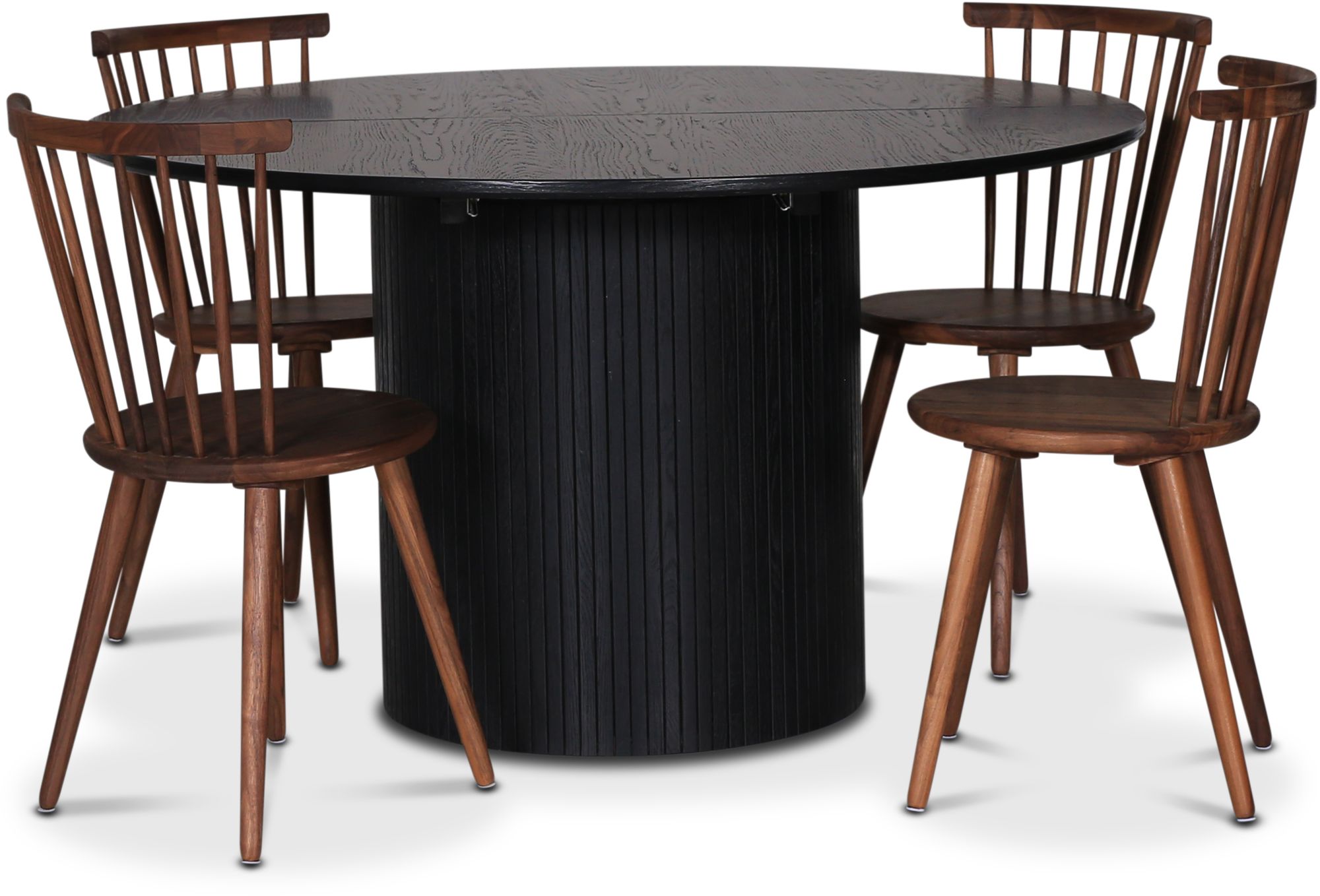 Nova spisegruppe, uttrekkbart spisebord �130-170 cm inkl. 4 stk. pinnestoler Castor - Svartbeiset eik + 3.00 x M�belf�tter