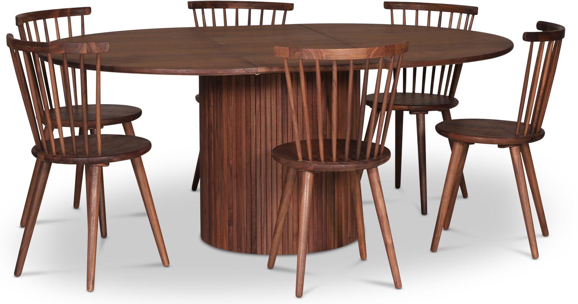 Nova spisegruppe, uttrekkbart spisebord �130-170 cm inkl. 6 stk. pinnestoler Castor - Valn�tt