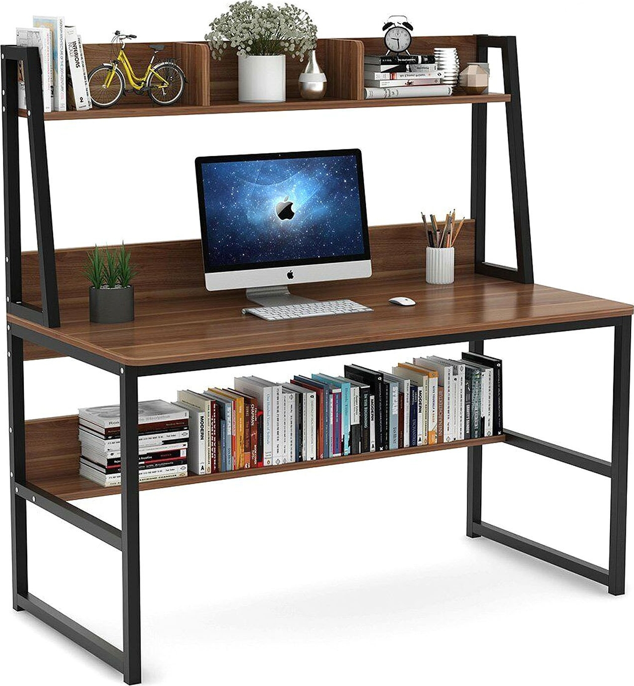 Majestetisk skrivebord med hylle Brun/svart - 120 x 60 cm