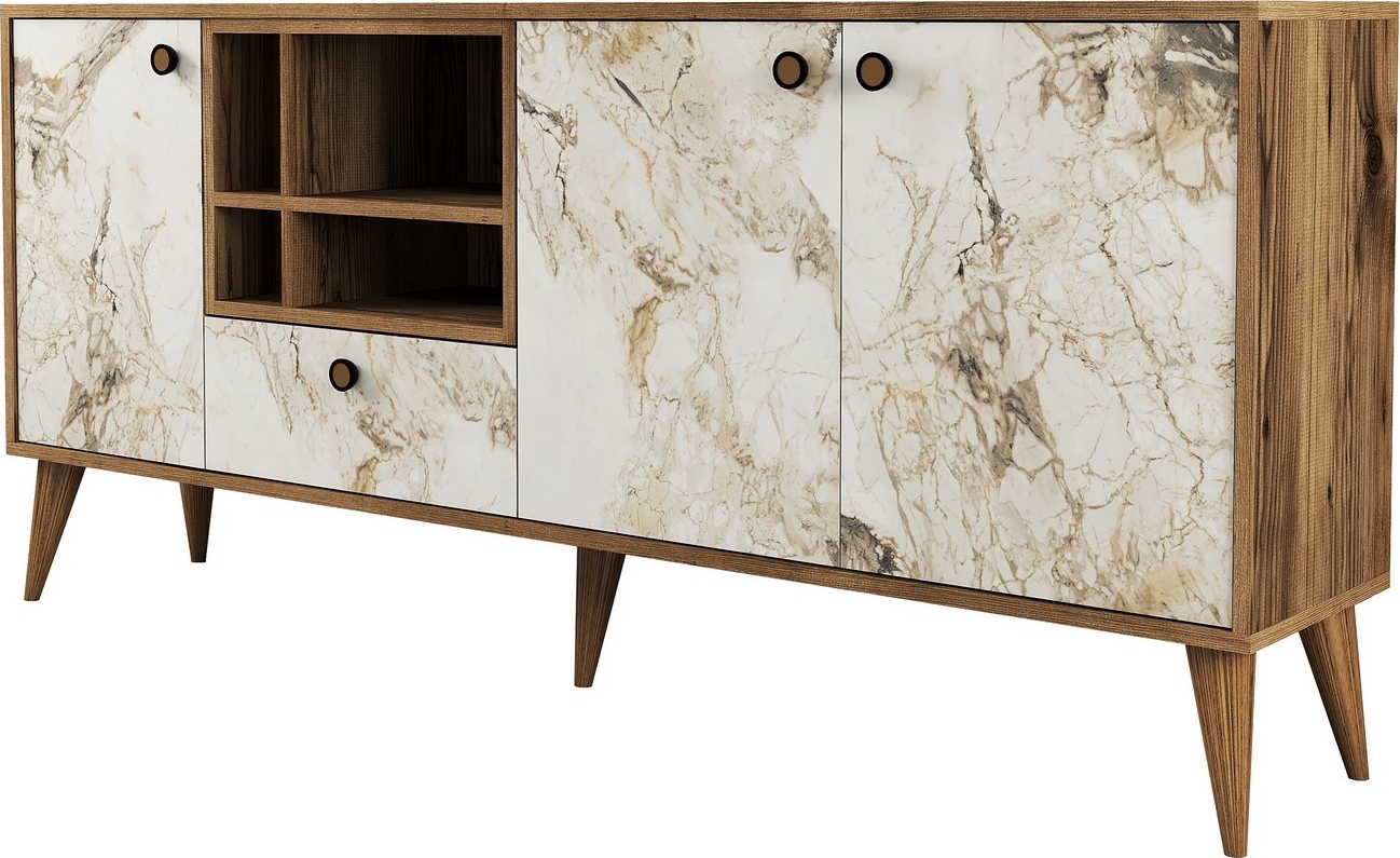 Nappa skjenk - Hvit marmor/valnøtt Nappa skjenk - Hvit marmor/valnøtt