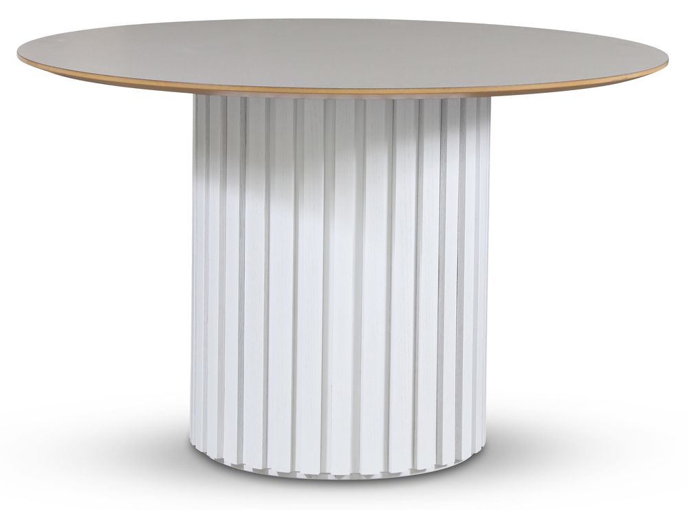 Empire spisebord - Perstorp lys virrvarr 118 cm / Hvit lamell trefot Empire spisebord - Perstorp lys virrvarr 118 cm / Hvit lamell trefot