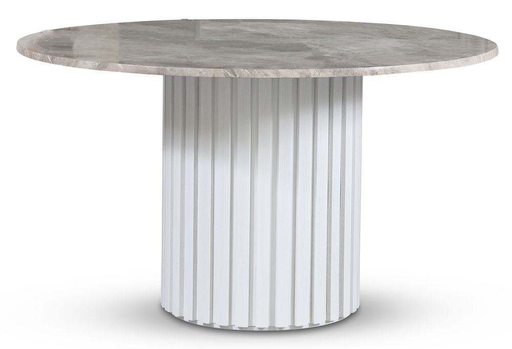 Empire spisebord - S�lv diana marmor 130 cm / Hvit lamell trefot