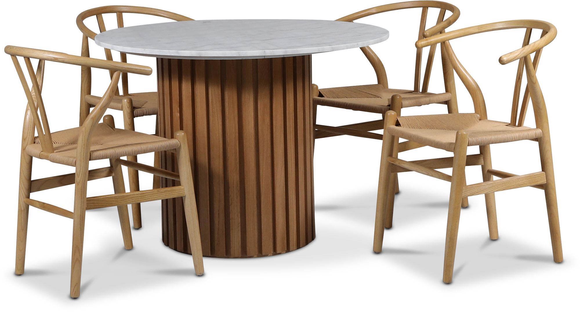 Sumo spisegruppe Ø105 cm inkl. 4 stk. Brandon spisestol - Oljet eik / Lett marmor + 3.00 x Sumo spisegruppe Ø105 cm inkl. 4 stk. Brandon spisestol - Oljet eik / Lett marmor + 3.00 x