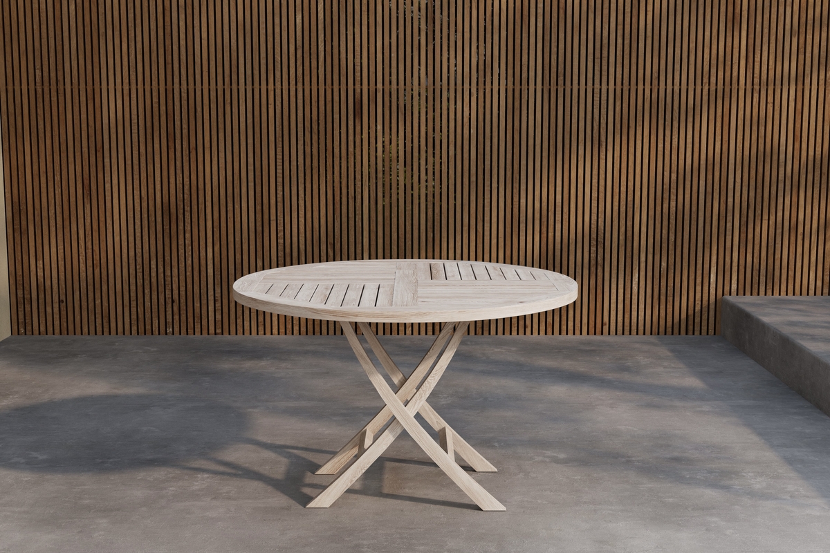 Spisebord Kenya rundt �120 cm - hvitkalket teak