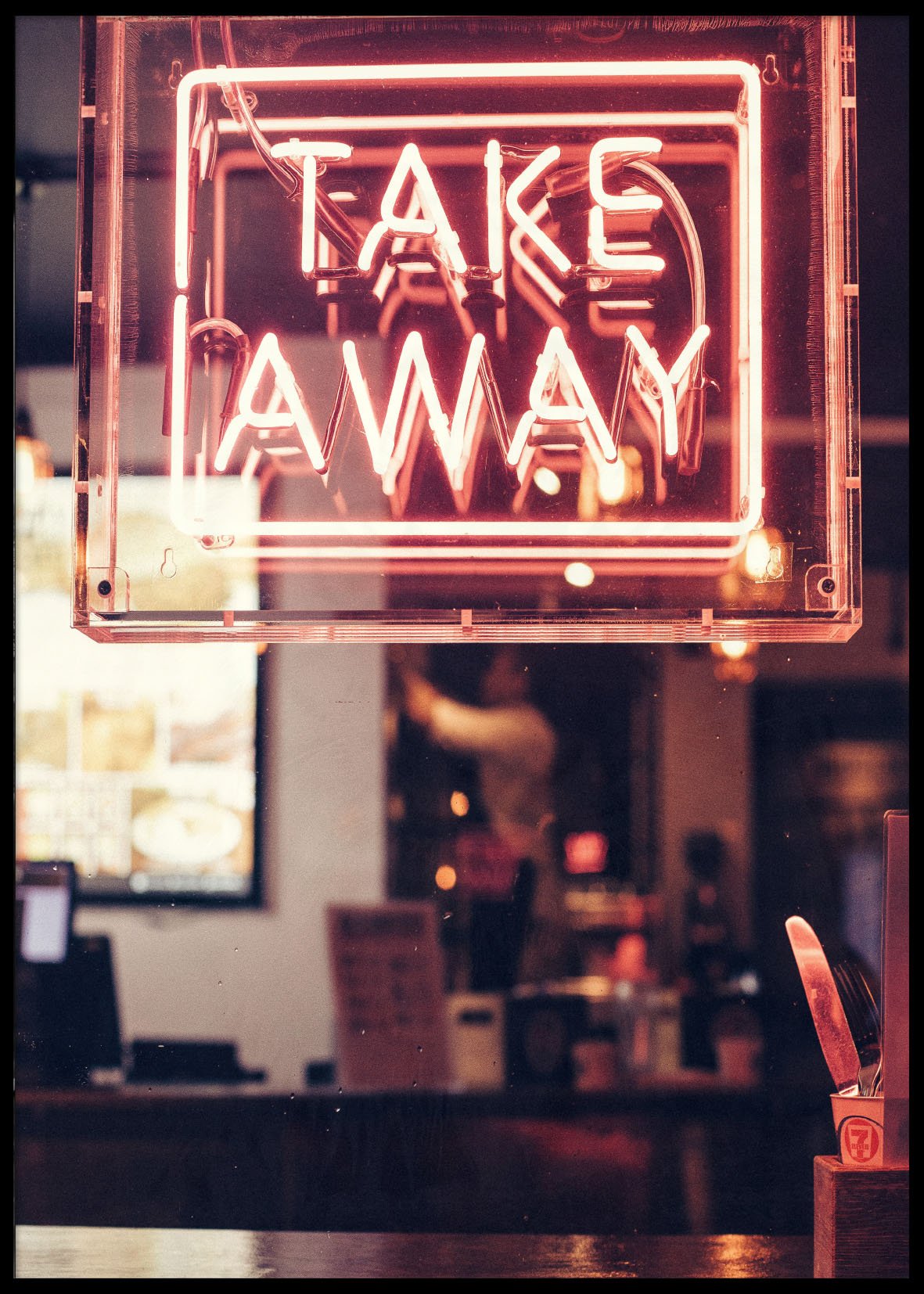 TAKE AWAY NEON SIGN - Plakat 50x70 cm
