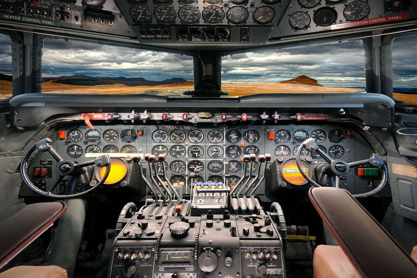 Glassbilde Airplane cockpit - 120x80 cm