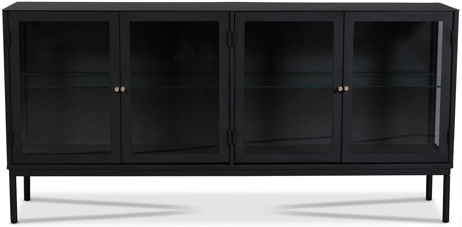 Cliff skjenk i metall med 4 d�rer - Svart / Klarglass