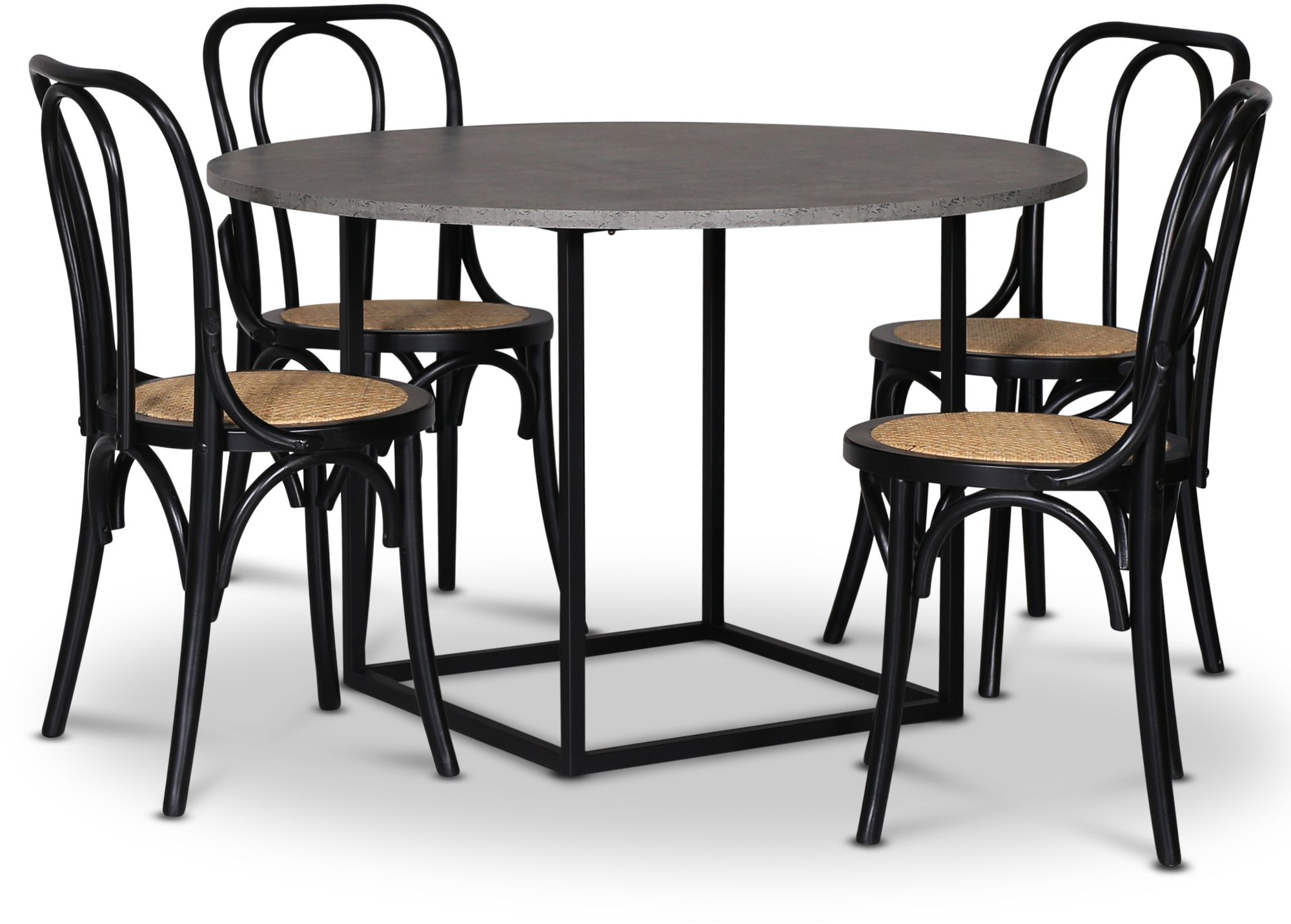 Sintorp spisegruppe, rundt spisebord Ø115 cm inkludert 4 stk. Samset stoler i bøyd tre - betong (laminat) + Sintorp spisegruppe, rundt spisebord Ø115 cm inkludert 4 stk. Samset stoler i bøyd tre - betong (laminat) +