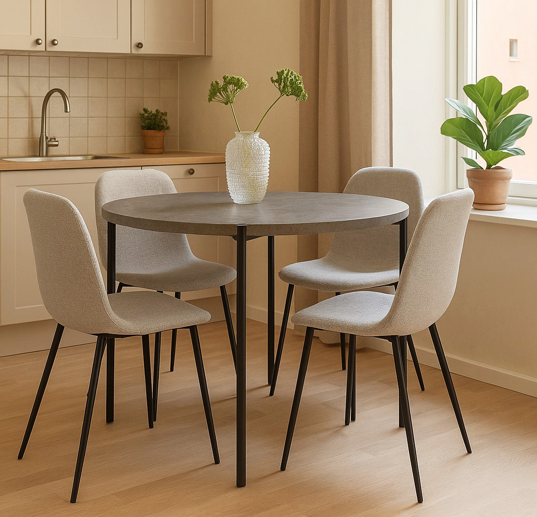 Shanghai spisegruppe �120 cm inkl. 4 stk. Carisma gr� stoler - Sementimitasjon