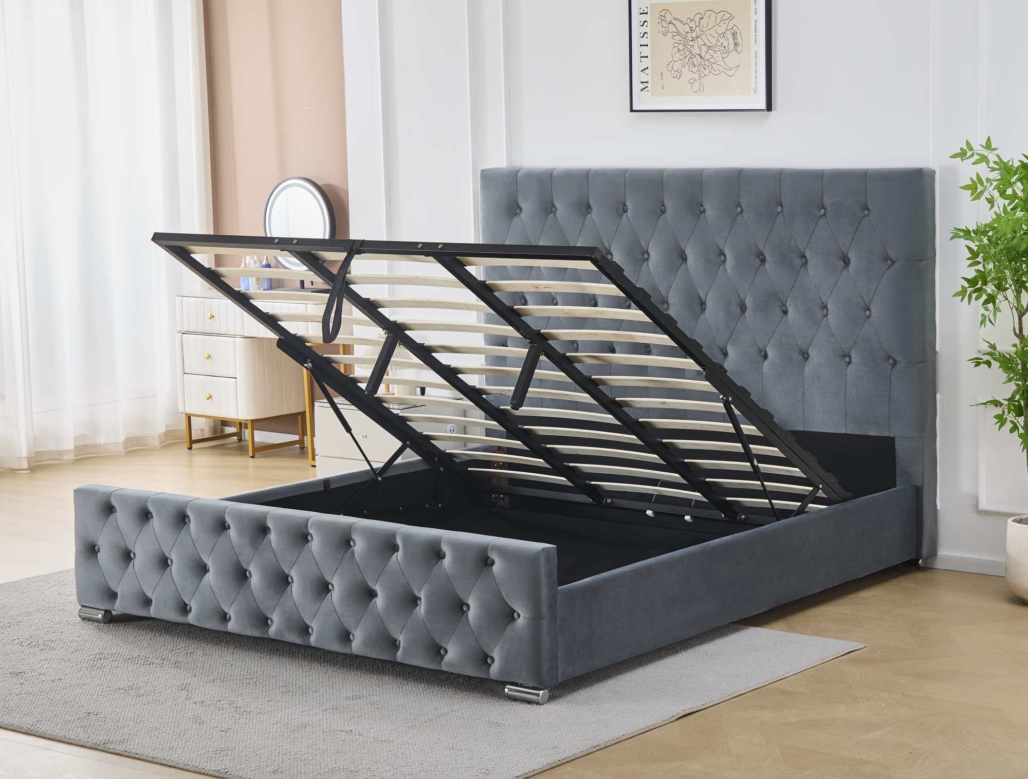 Nemis sengeramme med sengegavl og oppbevaring 180 x 200 cm - Gr�