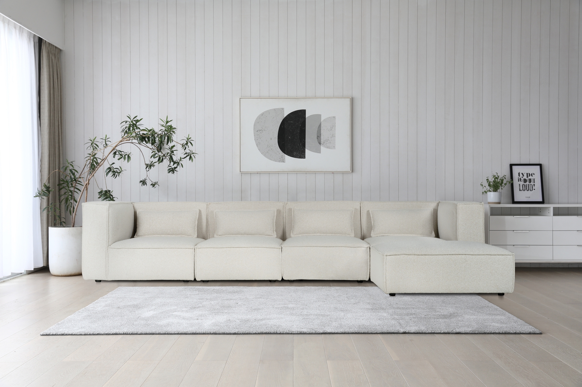 Nees modulsofa i hvit boucl� - combo 1