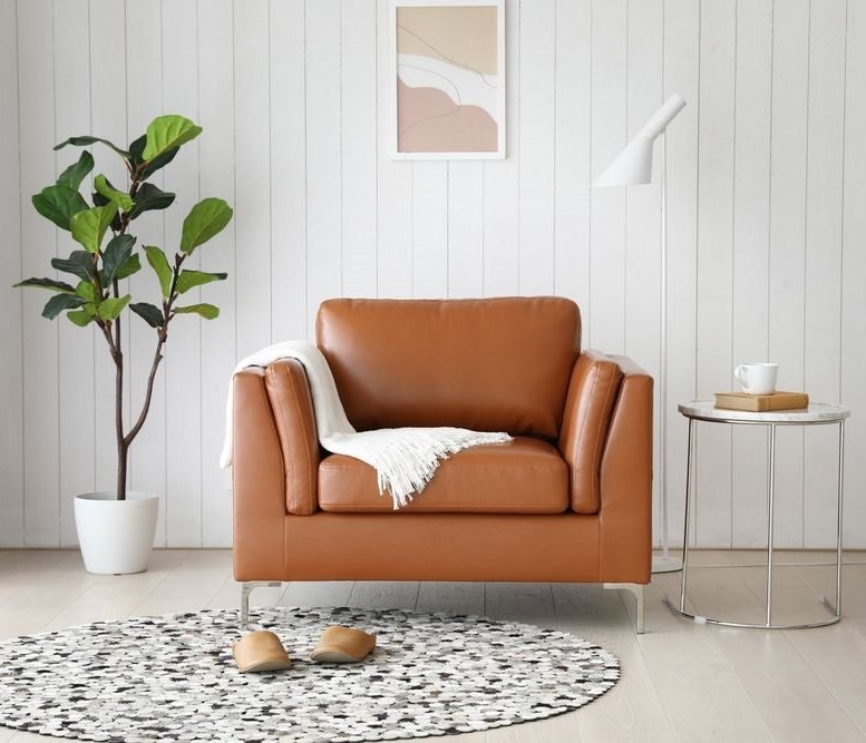 Cansas lenestol - Cognac PU + Tekstilpleie for m?bler