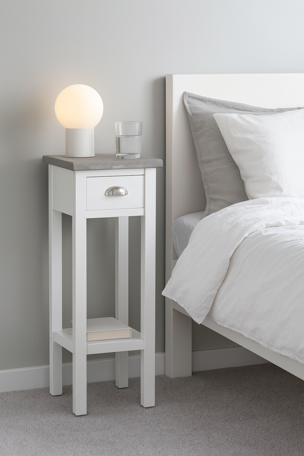 Nattbord Hugo Small - 70 cm (hvit med bertongtopp) + M?belben