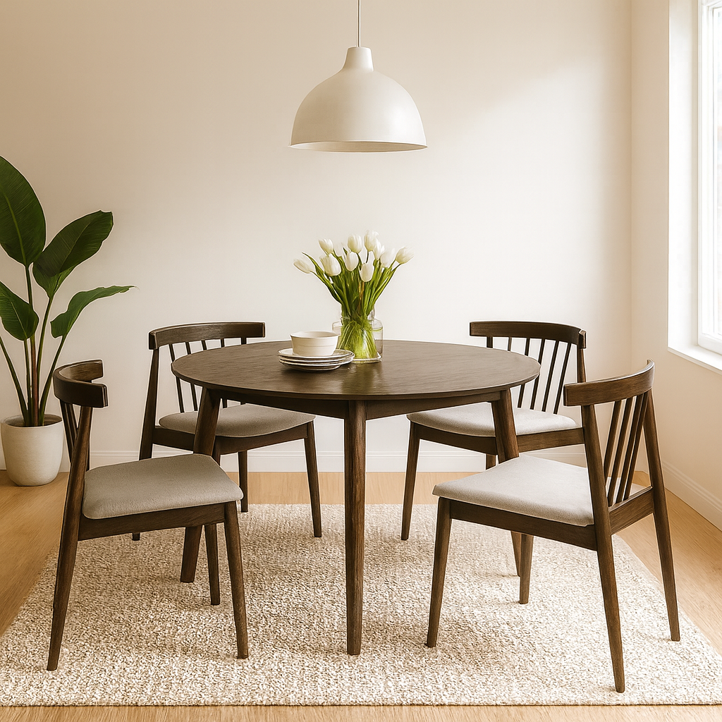 Spisegruppe Florence i valn�tt; rundt spisebord med 4 stoler