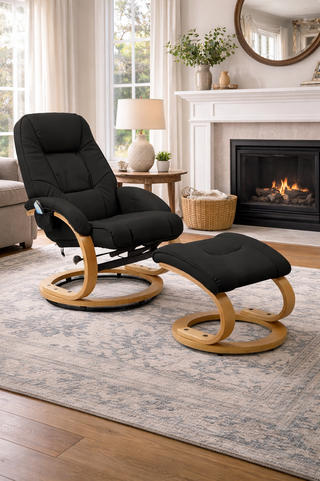 Lanzer massasjestol med fotskammel - Svart