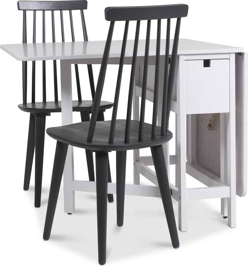 Spisegruppe - Sammenleggbart bord med 2 gr� kurvstoler + 2.00 x M�belf�tter