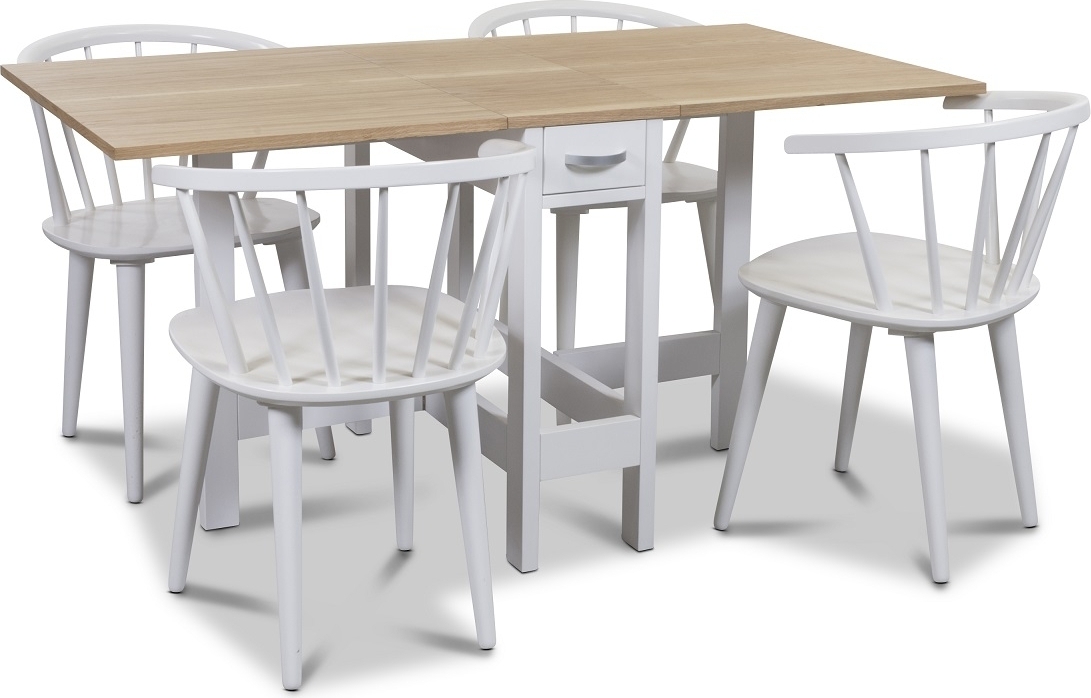 Signum spisegruppe Slagbord hvit/eik med 4 hvite Fredrik stokkstoler med ramme