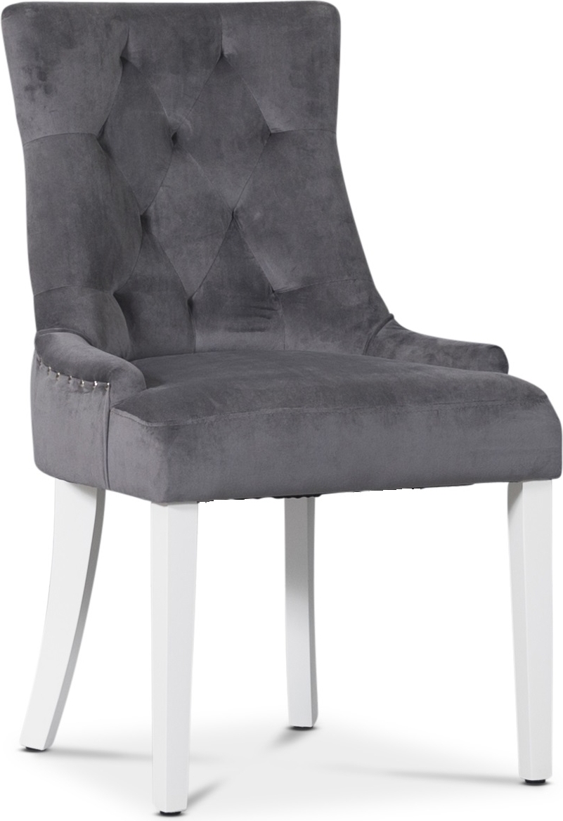 Tuva stol Cleopatra (ryggh�ndtak) - Gr� Fl�yel | Hvite ben + Tekstilpleie for m�bler