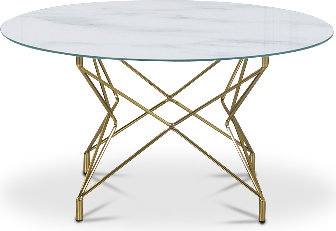Sofabord Star 90 cm - Hvitt marmorert glass / messingfarget understell