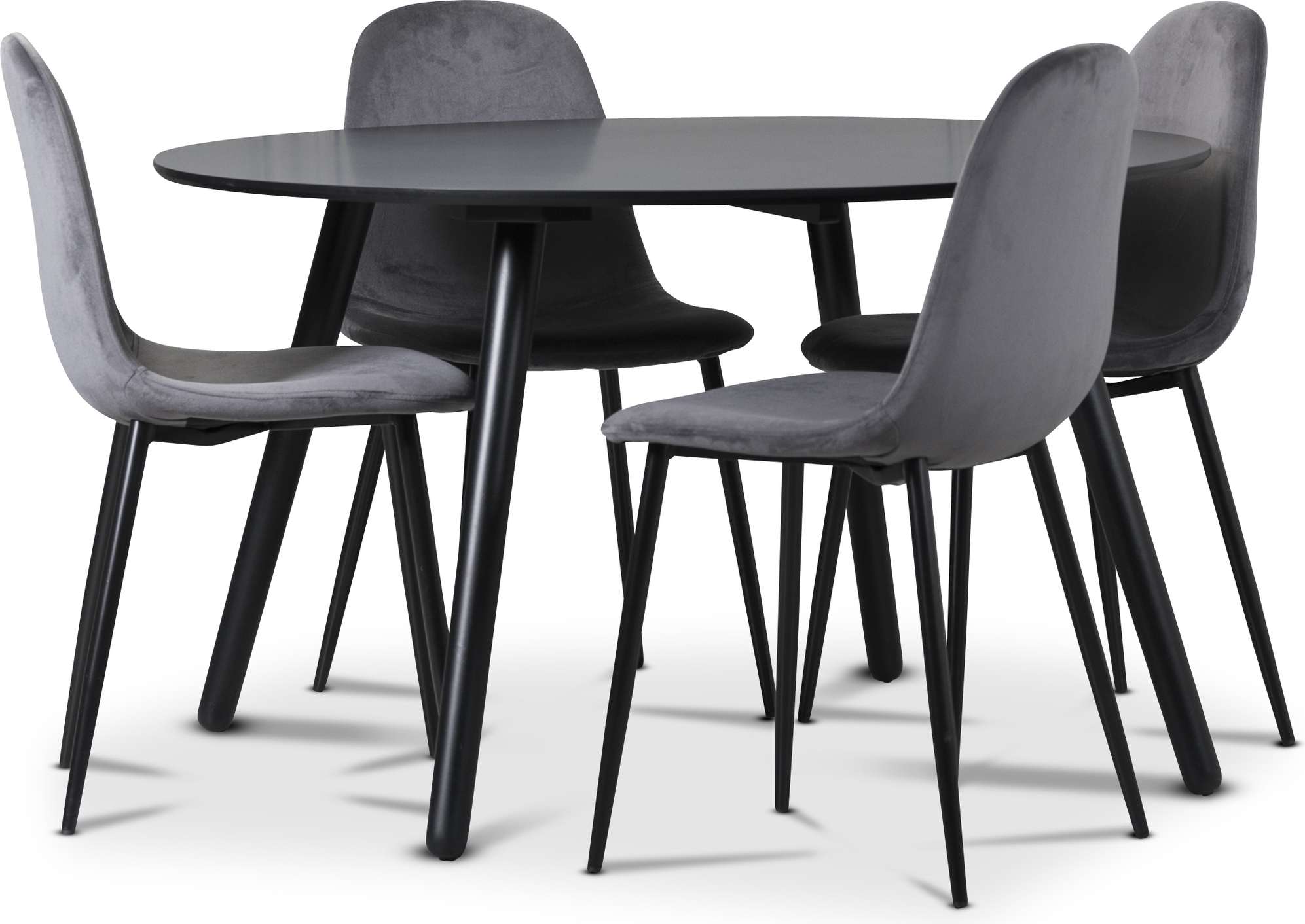 Rosvik spisegruppe, Spisebord med 4 st Carisma fløyelsstoler - Grå/Svart + 3.00 x Rosvik spisegruppe, Spisebord med 4 st Carisma fløyelsstoler - Grå/Svart + 3.00 x