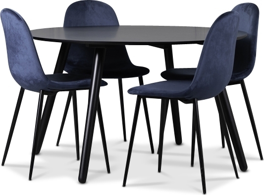 Rosvik spisegruppe, spisebord med 4 stk Carisma fl�yelsstoler - Svart/Bl�