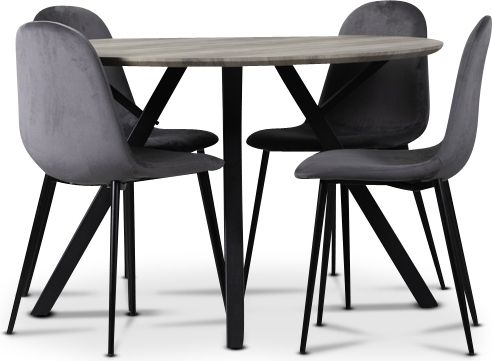 Smokey spisegruppe, rundt spisebord med 4 Carisma fløyelsstoler - Grå + 3.00 x Møbelføtter Smokey spisegruppe, rundt spisebord med 4 Carisma fløyelsstoler - Grå + 3.00 x Møbelføtter
