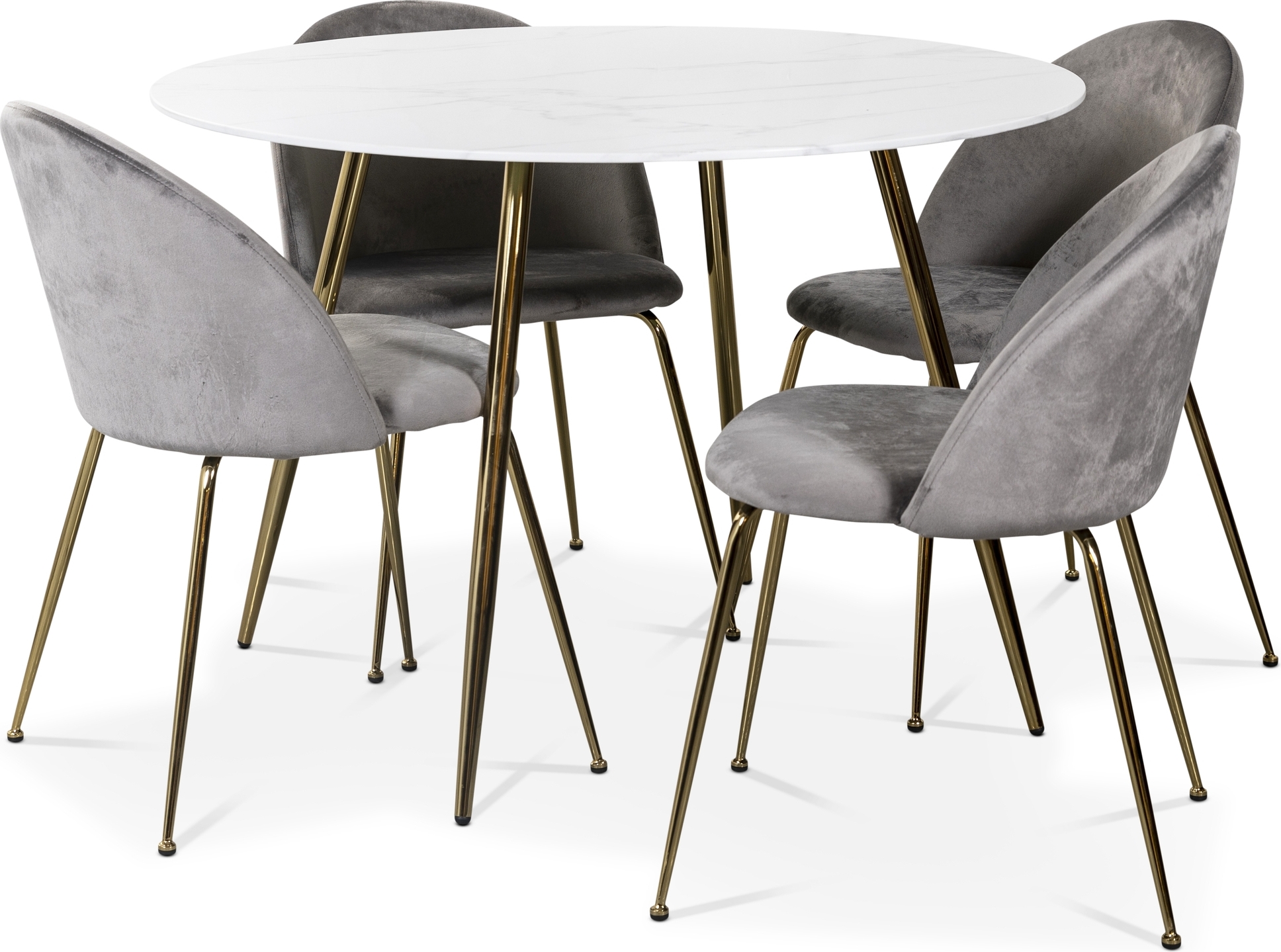 Art spisegruppe: rundt bord marmor/Messing + 4 stk Art stoler gr� fl�yel / Messing + 3.00 x M�belf�tter