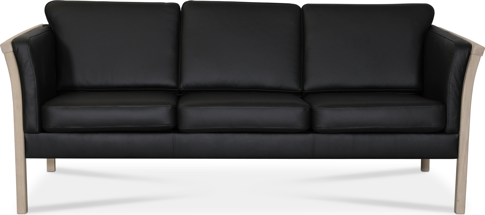 Pure 3-seters lærsofa - Svart (lær) / lyst tre Pure 3-seters lærsofa - Svart (lær) / lyst tre