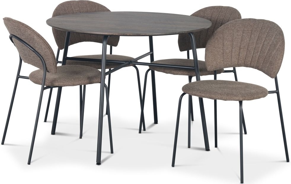 Tofta spisegruppe �100 cm bord i m�rkt tre + 4 stk Hogr�n brune stoler