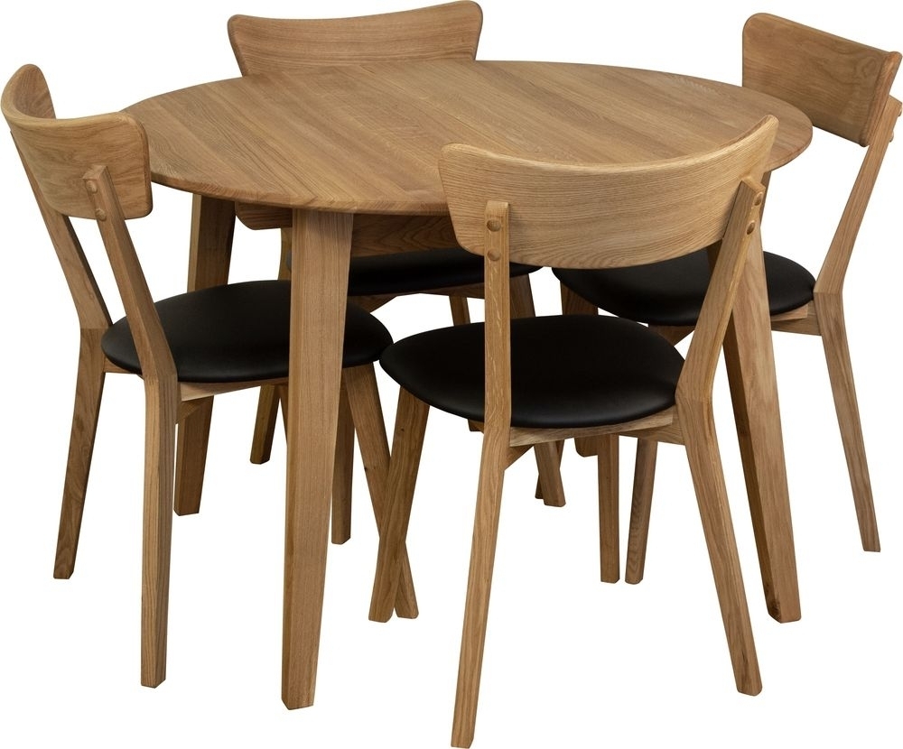 spisegruppe Genova spisebord 110-160 cm inkl 4 Aminostoler - Oljet eik / svart �ko-l�r