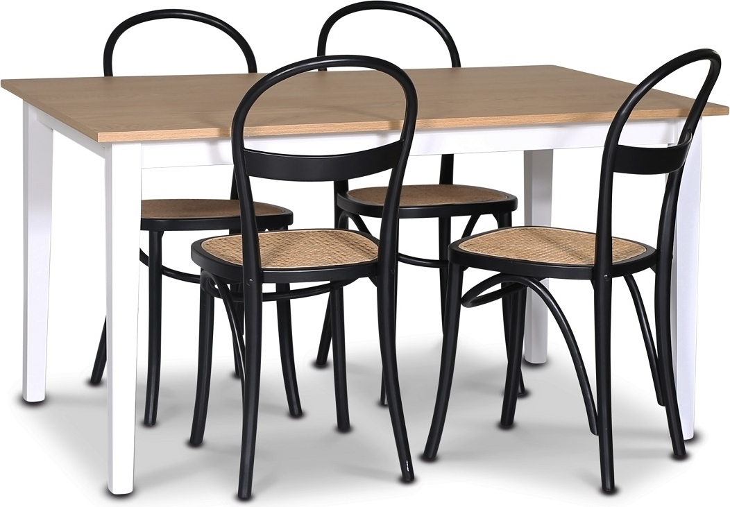Fårö spisegruppe; spisebord 140x90 cm - Hvit / oljet eik med 4 stk Danderyd No.16 stoler Svart + 4.00 x Stolpute Fårö spisegruppe; spisebord 140x90 cm - Hvit / oljet eik med 4 stk Danderyd No.16 stoler Svart + 4.00 x Stolpute