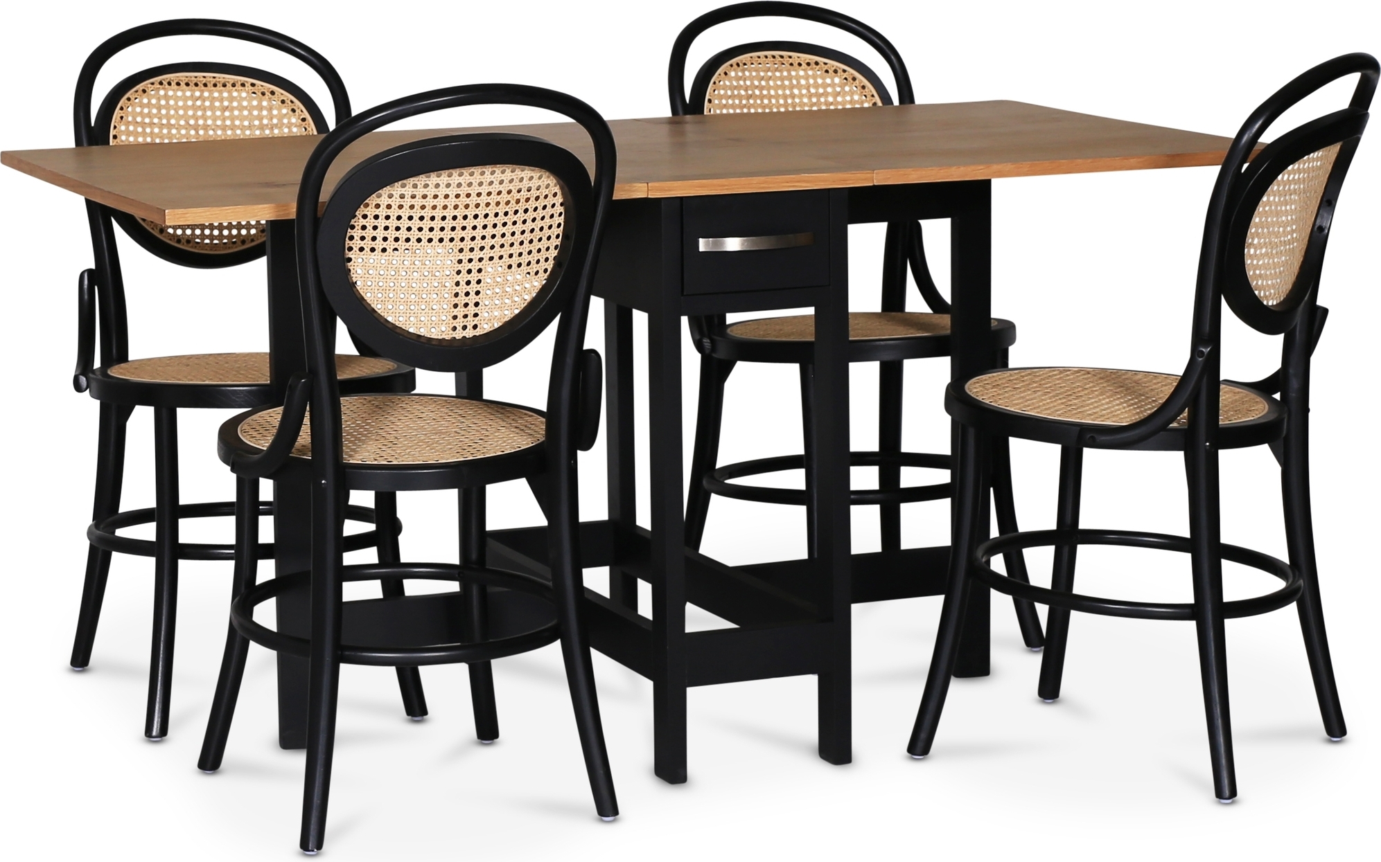 F�r� spisegruppe; F�r� klaffbord i svart/eik med 4 Alice spisestoler