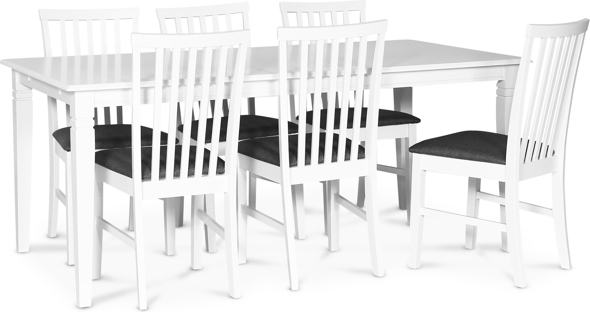 Sandhamn spisegruppe; 180x90 cm bord med 6 Sandhamn Alice spisestoler + 6.00 x Stolpute