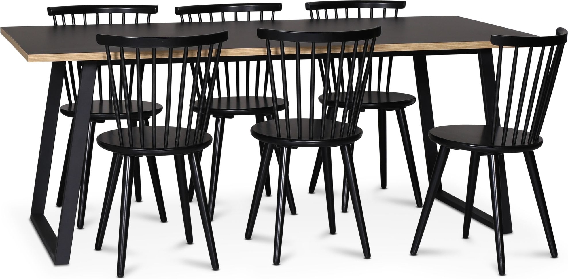 Edge 3.0 spisegruppe 190x90 cm inkludert 6 stk. svarte Castor pinnestoler - svart høytrykkslaminat (HPL) Edge 3.0 spisegruppe 190x90 cm inkludert 6 stk. svarte Castor pinnestoler - svart høytrykkslaminat (HPL)