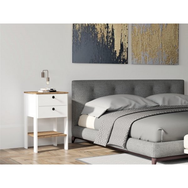 Runa nattbord - Hvit/valnøtt Runa nattbord - Hvit/valnøtt