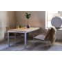 Matgruppe Alva: Spisebord med 2 Alva-stoler + 1 Alva-sofa - Teak/galvanisert stl